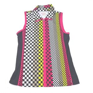 Kinona Golf Top Womens XS‎ Multi-Color Checkered Quarter Zip Sleeveless Athletic